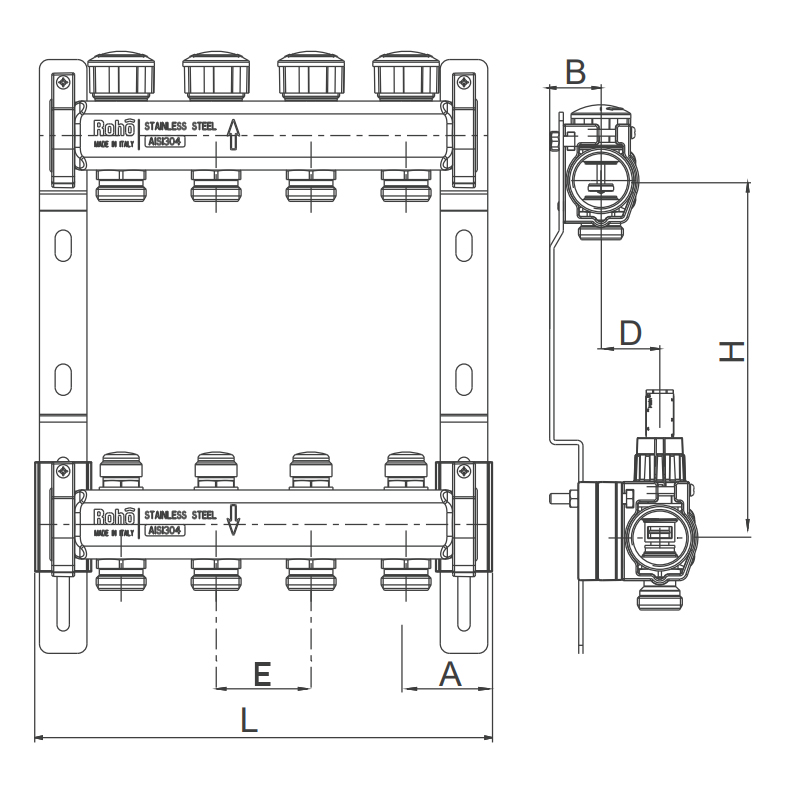 Коллектор с термостатическими и запорными клапанами Roho R805-02 - 1
