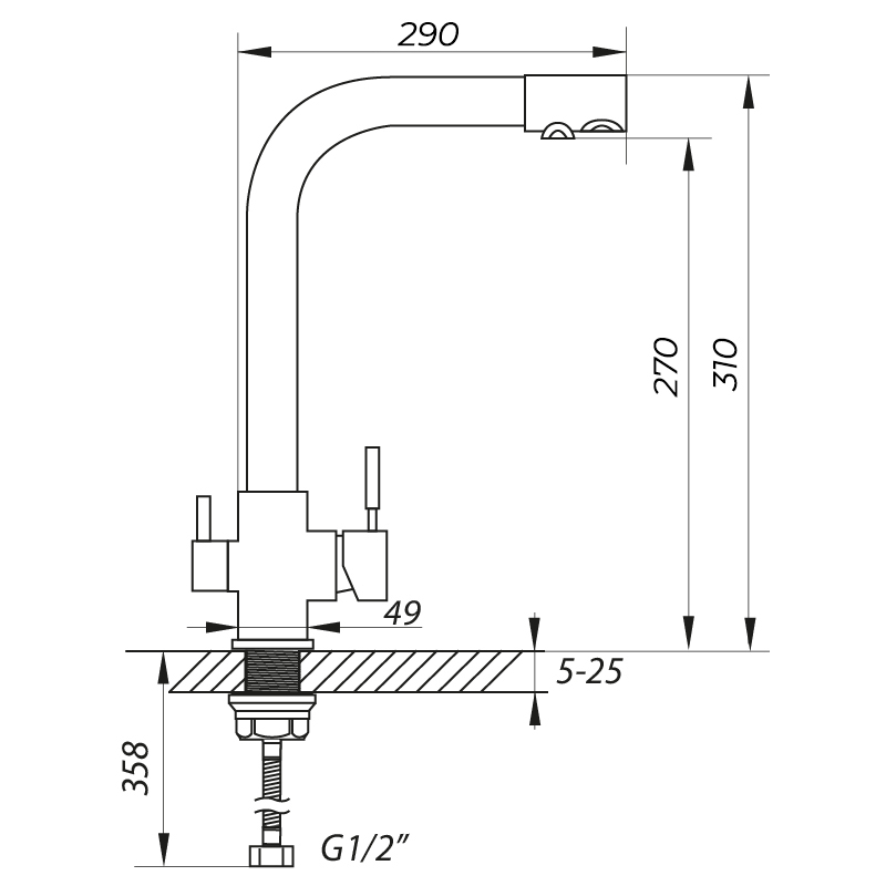 Смеситель для кухни ZERIX LR4055W-3 с выходом для питьевой воды (ZX2643)