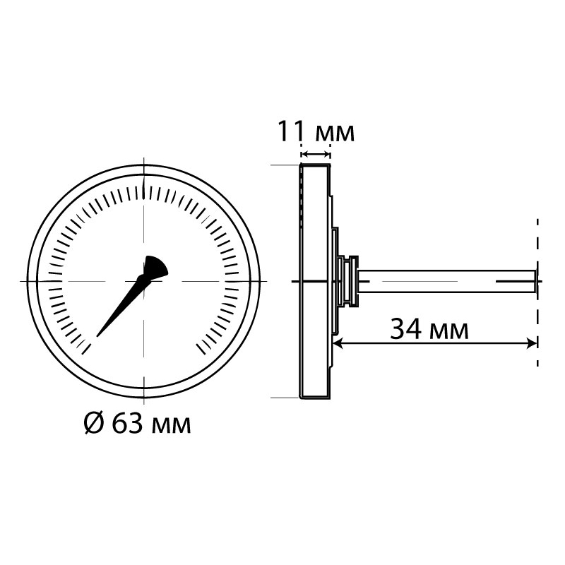 Термометр аксіальний із занурювальним гільзою KOER KT.671A D = 63мм 1/2 '' (KR2899) - 2