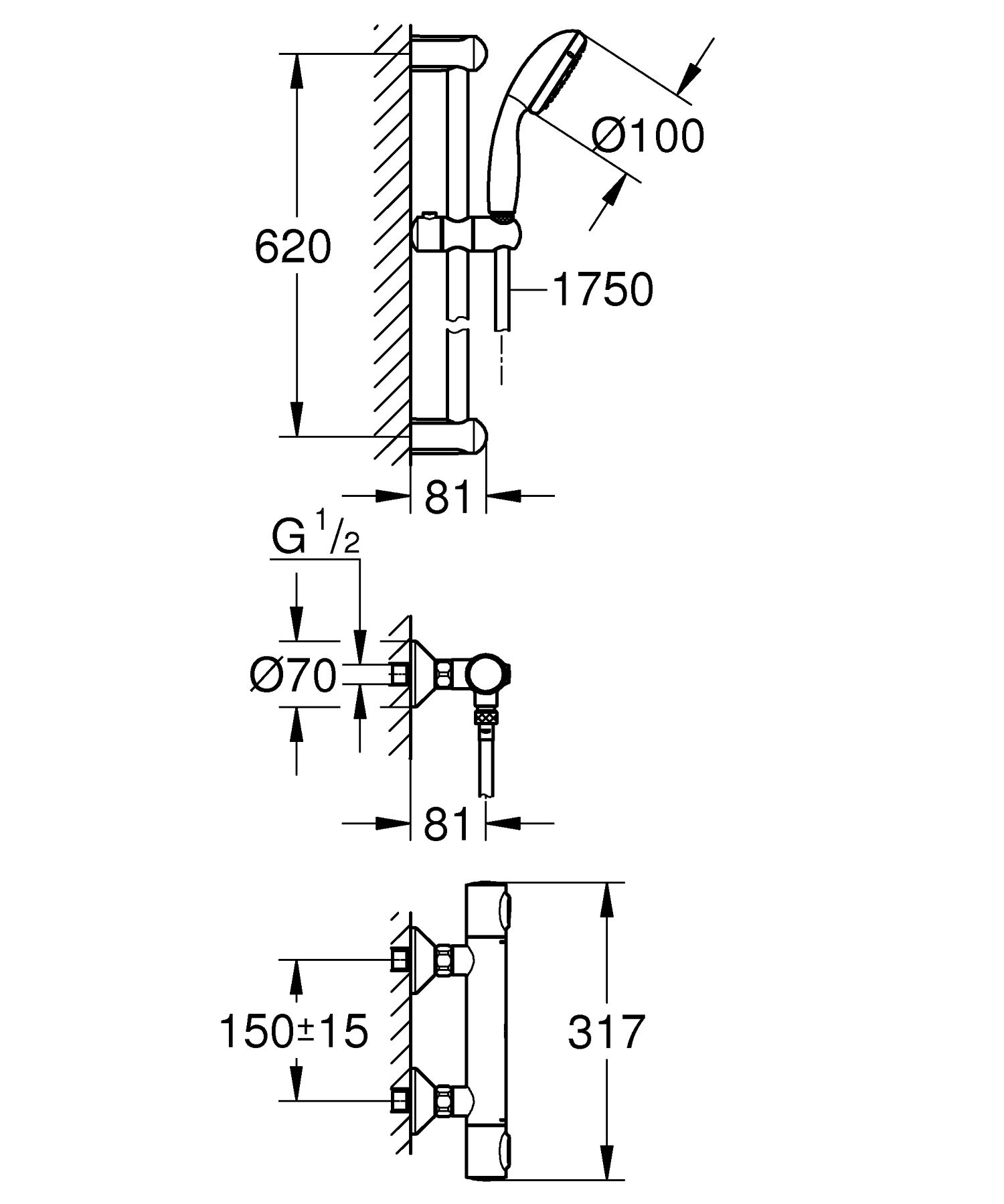 Змішувач термостат. для душу з гарнітурою Grohe Precision Flow (34841000)