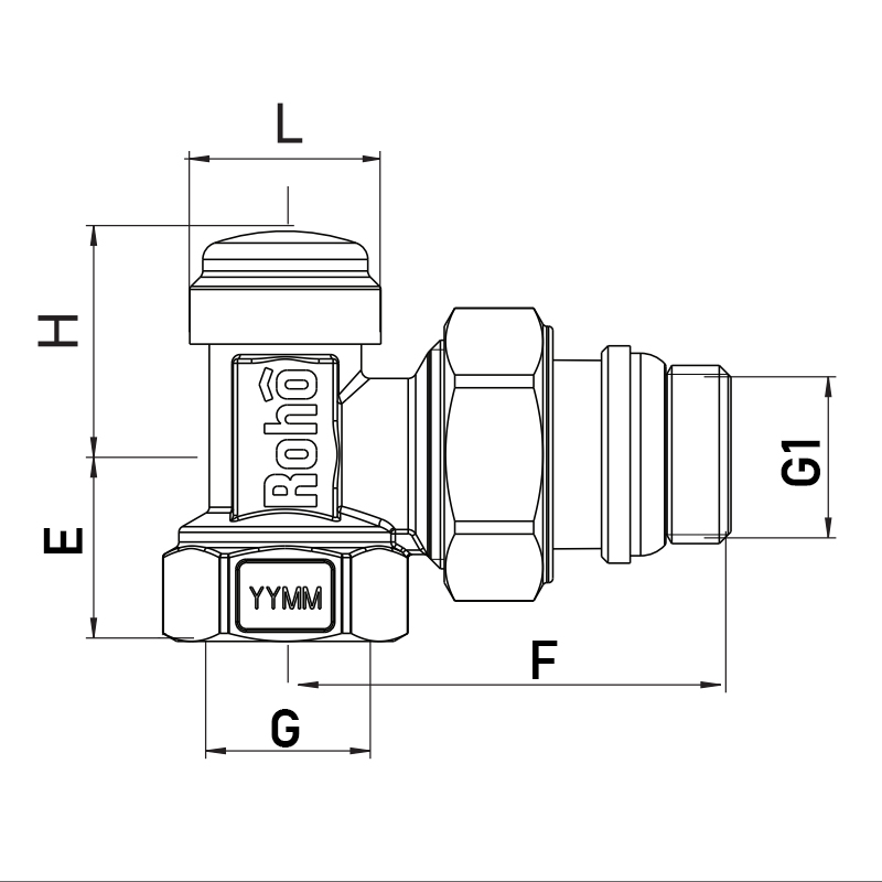 Кран радиаторный Roho R5250-050 - 1/2" угловой (RO0132) - 2