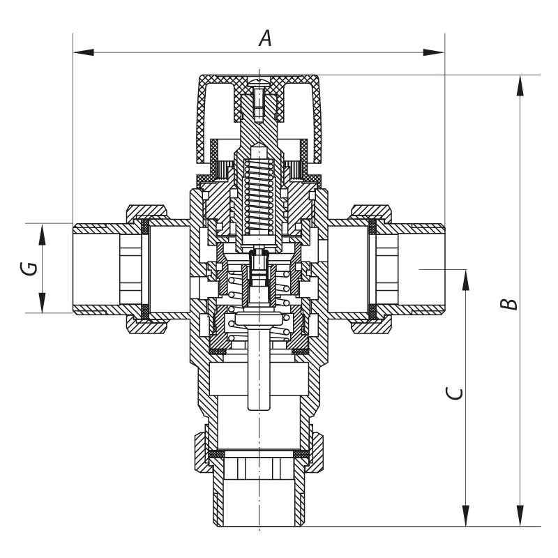 Клапан змішувач термостатичний триходовий 3/4'' (з накидн. гайками) KOER KR.1258 (KR2818) - 2