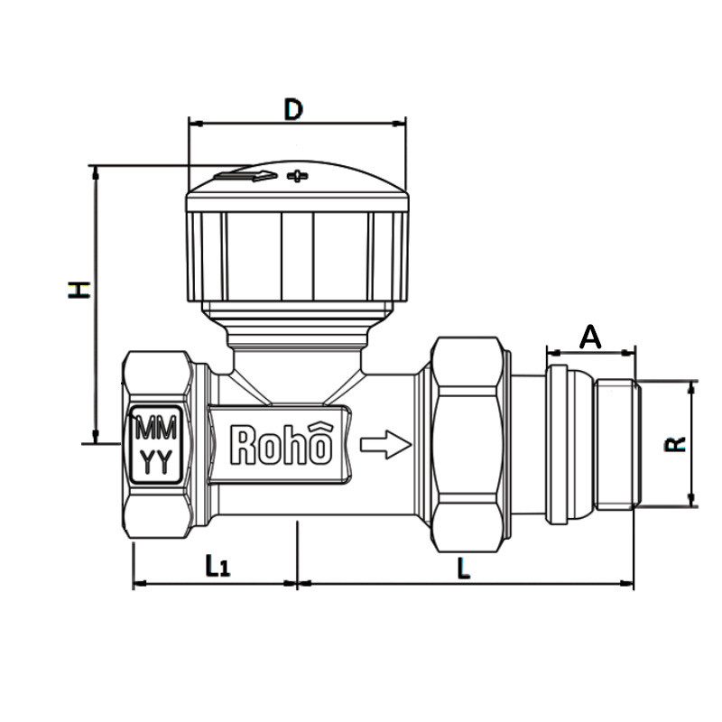 Кран радиаторный термостатический Roho R5160-050 - 1/2" (М30х1,5) прямой (RO0124) - 1