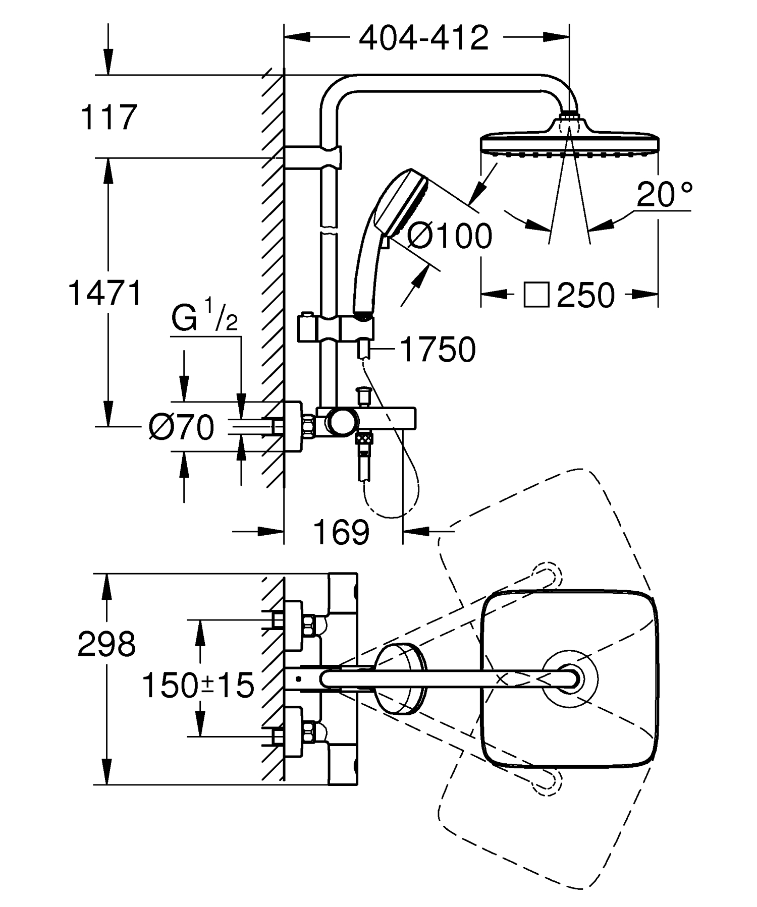 Душевая система с термостатом для ванной Grohe New Tempesta Cosmop. System (26691000)