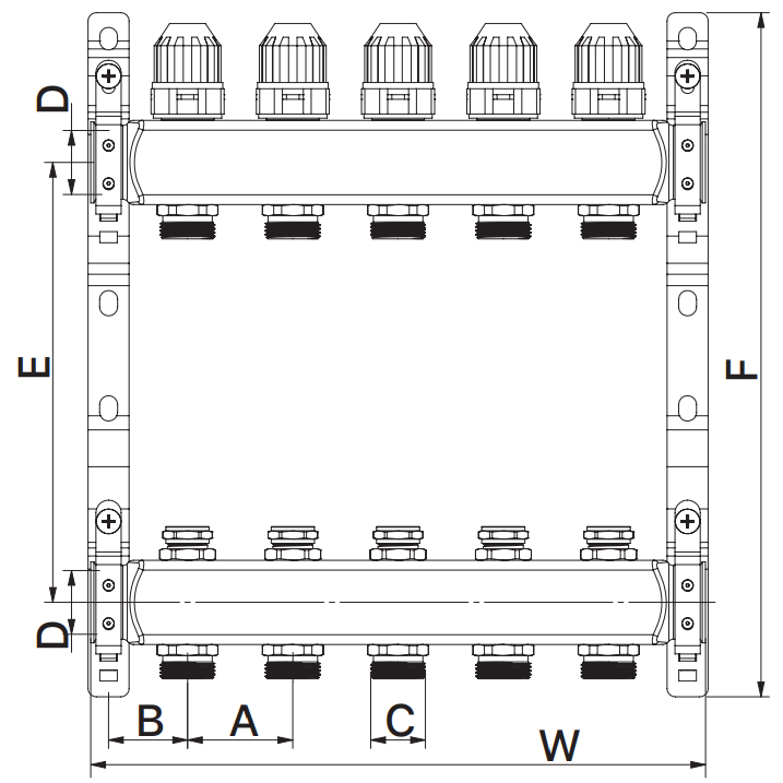 Колекторний блок з термостат. клапанами EUROPRODUCT EP.S1100-07 1