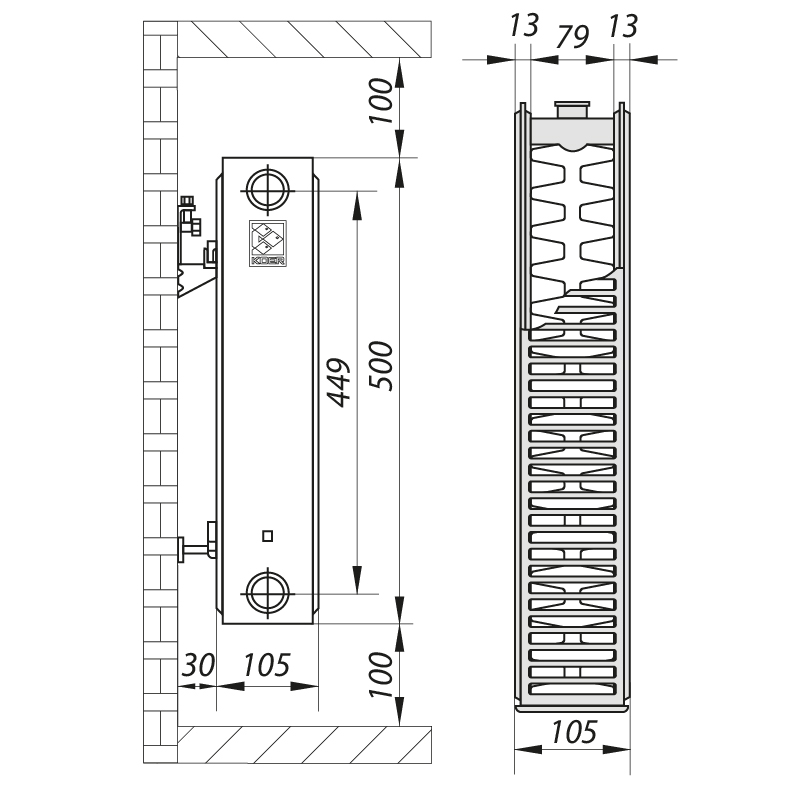 Стальной радиатор 22х500х1300.S KOER (бок. подключение) (RAD061) - 3