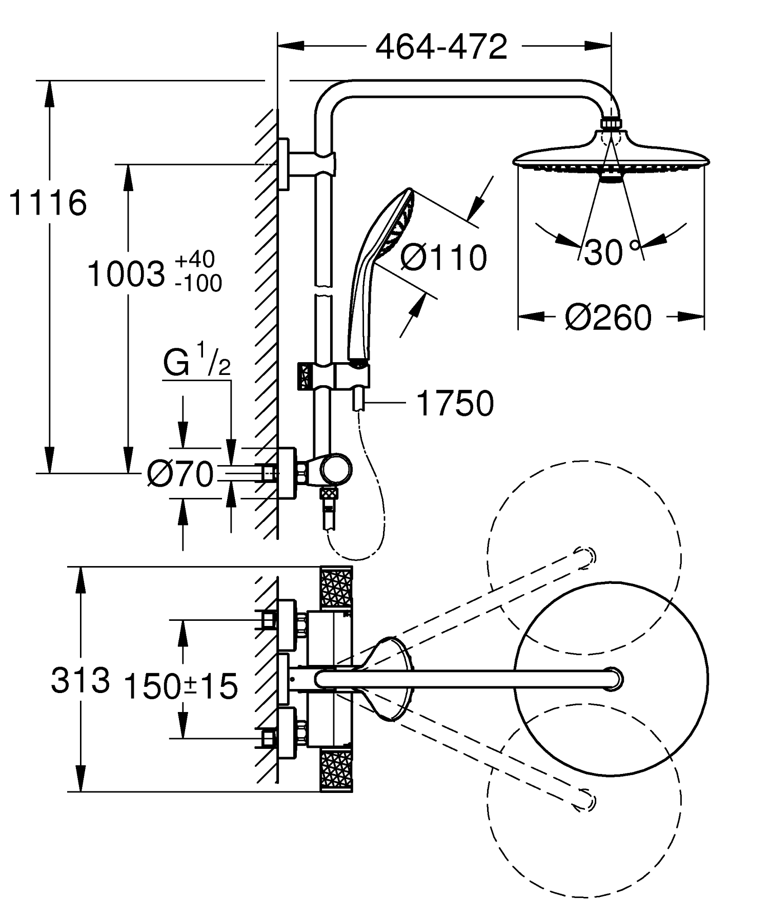 Душевая система с термостатом для душа Grohe Euphoria System (27296003)