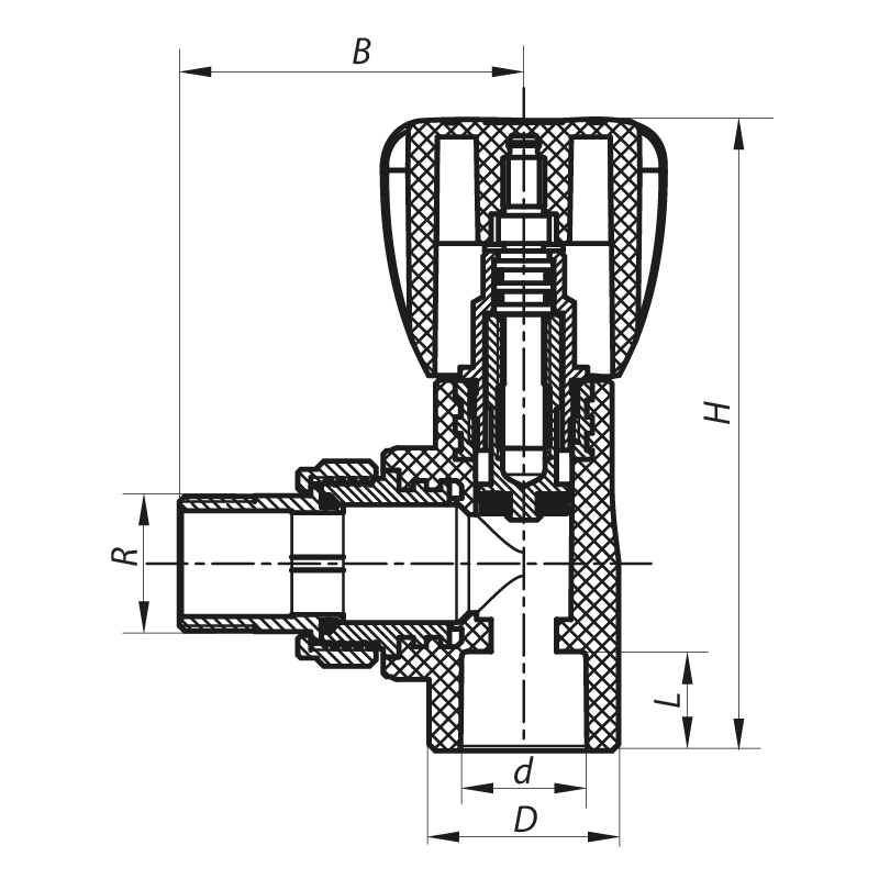 Вентиль радиаторный угловой PPR 25x3/4 (KOER K0168.PRO) (KP0217)