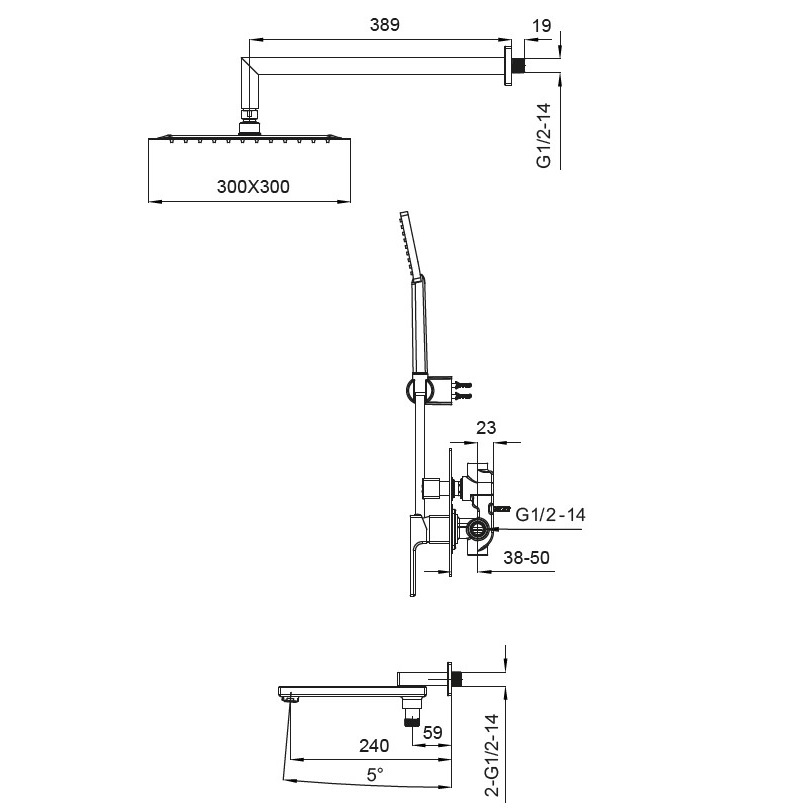Встраиваемая душевая система со смесителем KOER KB-66009-01 (Цвет хром) (KR3508)