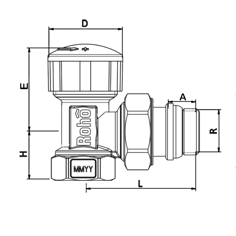 Кран радиаторный термостатический Roho R5150-050 - 1/2" (М30х1,5) (угловой) (RO0122) - 2