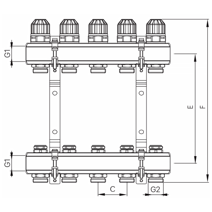 Колекторний блок з термостатичними клапанами KOER KR.1100-06 1"x6 WAYS (KR2632) - 4